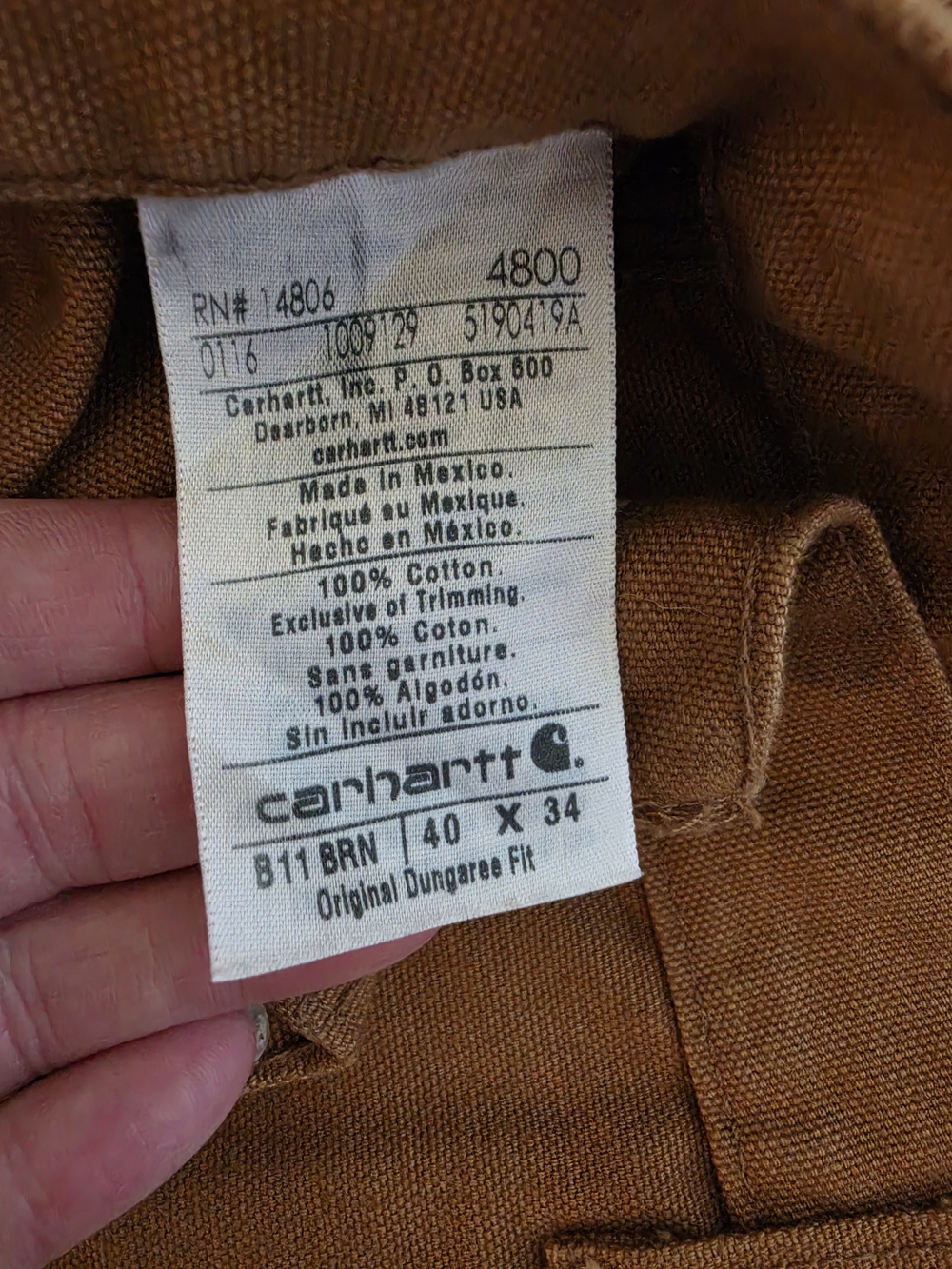 Carhartt Men's Brown Original Dungaree Pants